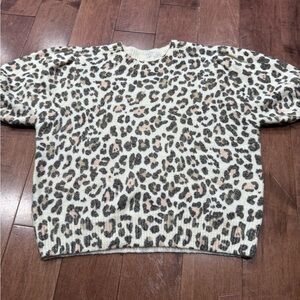 Leopard Print Crewneck Sweater in Cream and Taupe